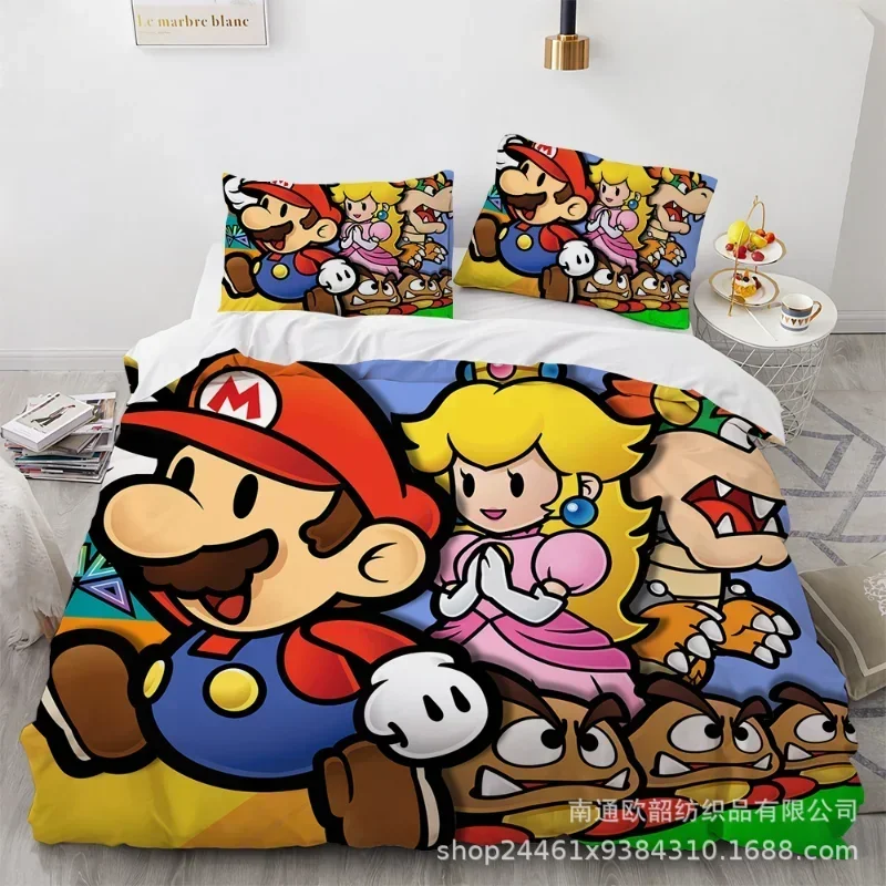 Juego de cama Super Marios Bros, funda de edredón, funda de almohada, decoración de Anime Luigi Yoshi, funda nórdica para dormitorio, traje de cama, regalo - imagen 3