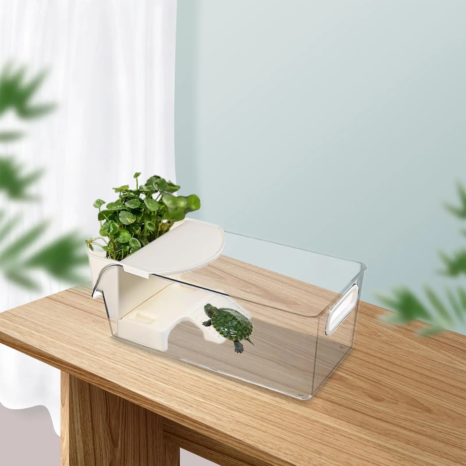 Tanque para tortugas con lugar para tomar el sol y macetero, caja de alimentación abierta con asa, accesorios, caja para tortuga, terrario para tortugas