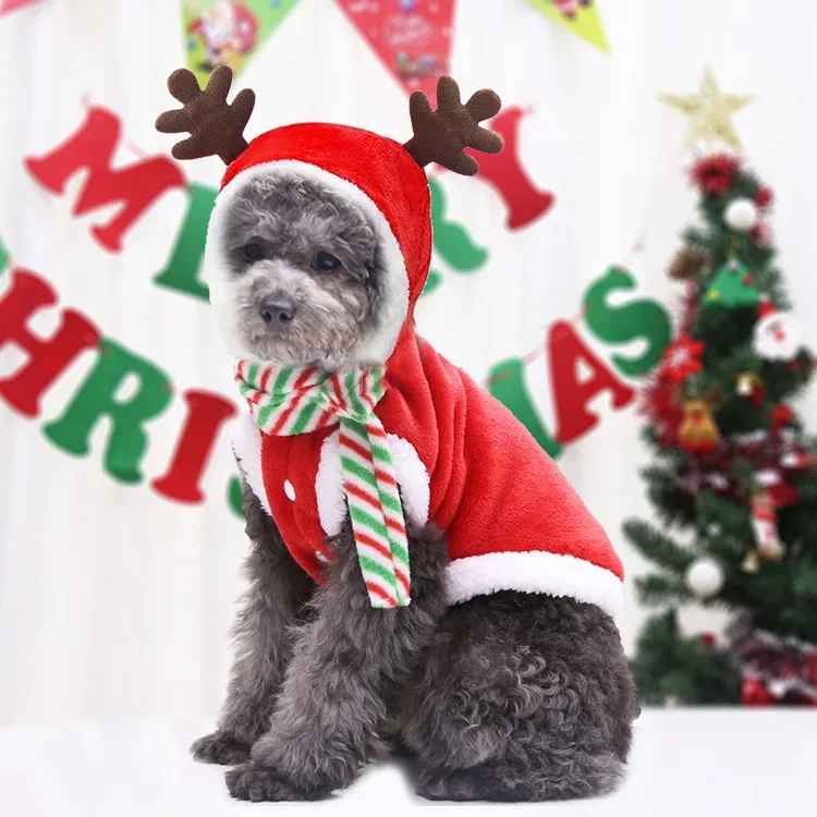 Otoño e Invierno franela cálido festivo mascota gato perro ropa alce ropa de Navidad suministros de vacaciones de Año Nuevo