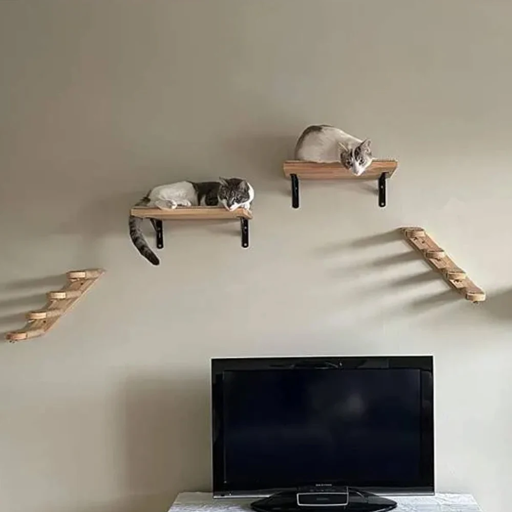 Pared de escalada para gatos, escalón de cuatro escalones, hamaca de descanso para gatitos, poste de rascado de Sisal, plataforma interior, nido para gatos - imagen 5