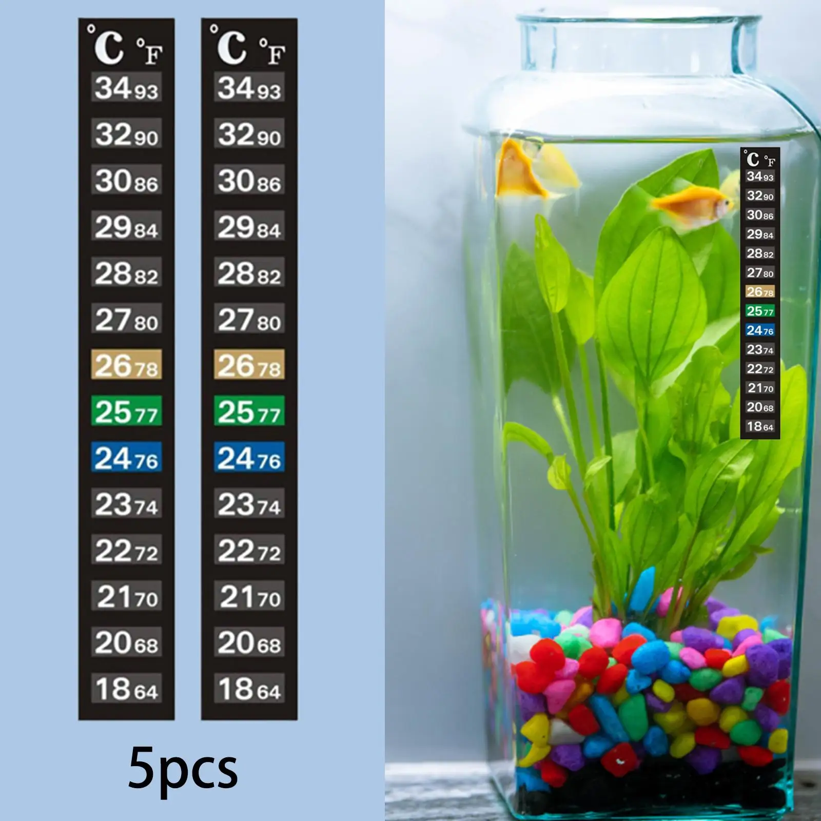 Tira de termómetro para acuario, pegatinas de fácil lectura, accesorio indicador de temperatura para configuración de ventilador de refrigeración de pecera - imagen 3