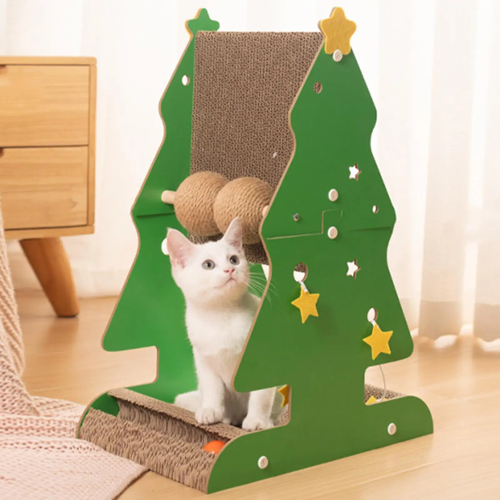 Cat Scratch Post Cat Scratcher Xmas Tree Crafts Activity Toys Pet Toy with Balls Kitten Scratch Post for Indoor Cats