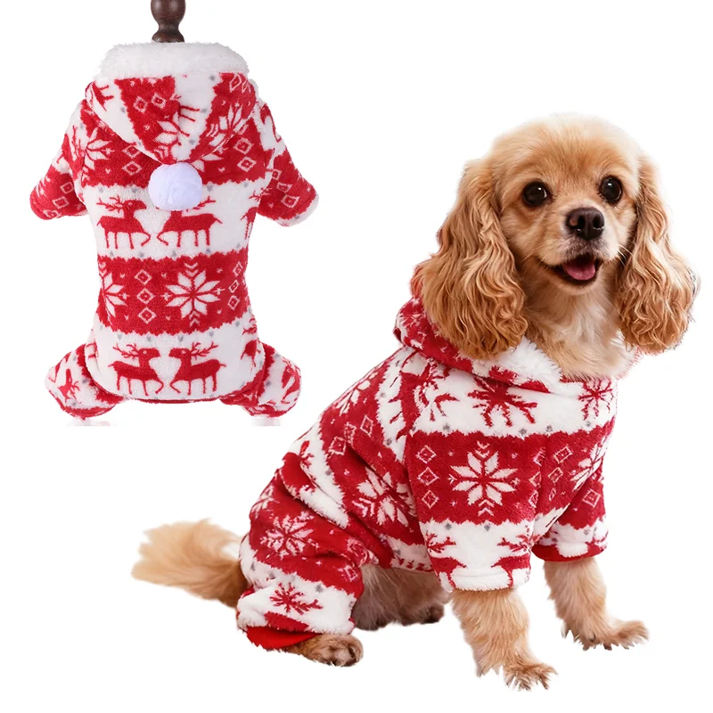 Mono de Navidad para perros de invierno, ropa cálida de felpa para mascotas, pijamas para perros pequeños y medianos, monos para gatos, monos para cachorros y Chihuahua de York