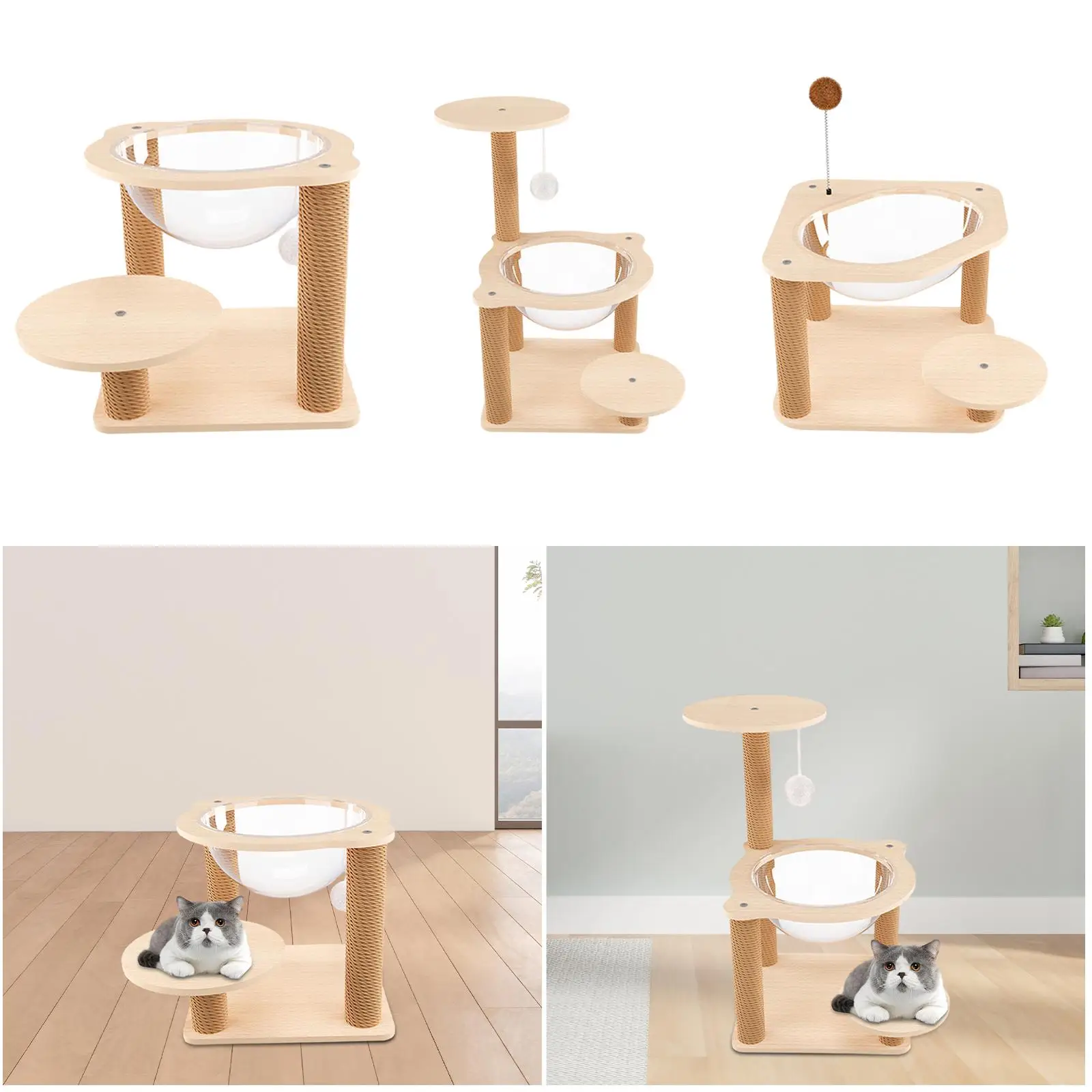 Wooden Cat Tree Activity Centre Stable Cat House Cat Hammock with Scratching Posts Cat Bed Cat Nest for Kitty Cats Kittens Bunny