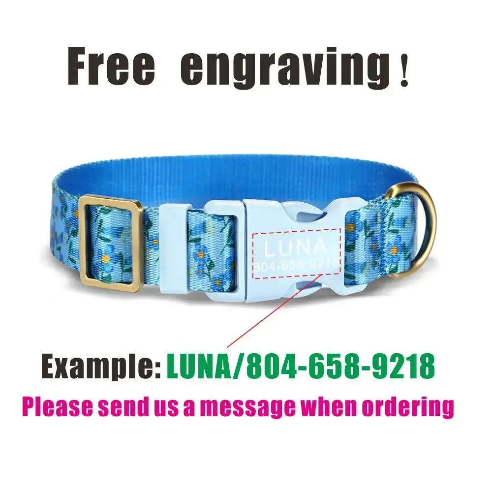 Collar para mascotas personalizado, identificación de placa de identificación personalizada, fibra suave violeta azul ajustable, collares para perros y gatos, correa de plomo - imagen 4