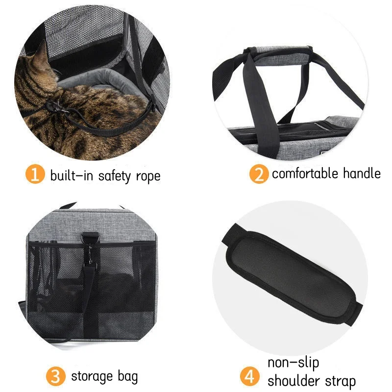 Transportín de mascotas de gran capacidad para viaje en coche, bolsa de mano transpirable para gatos, perros, carcasa de perrera portátil de concha suave, bolsa transportadora para mascotas - imagen 3