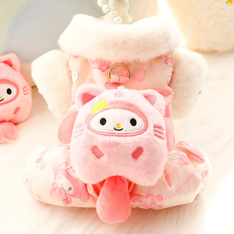 Ropa para perros, ropa de Otoño Invierno, muñeca tridimensional gruesa, dibujos animados, tracción bonita, suministros para mascotas de peluche para perros pequeños de cuatro patas