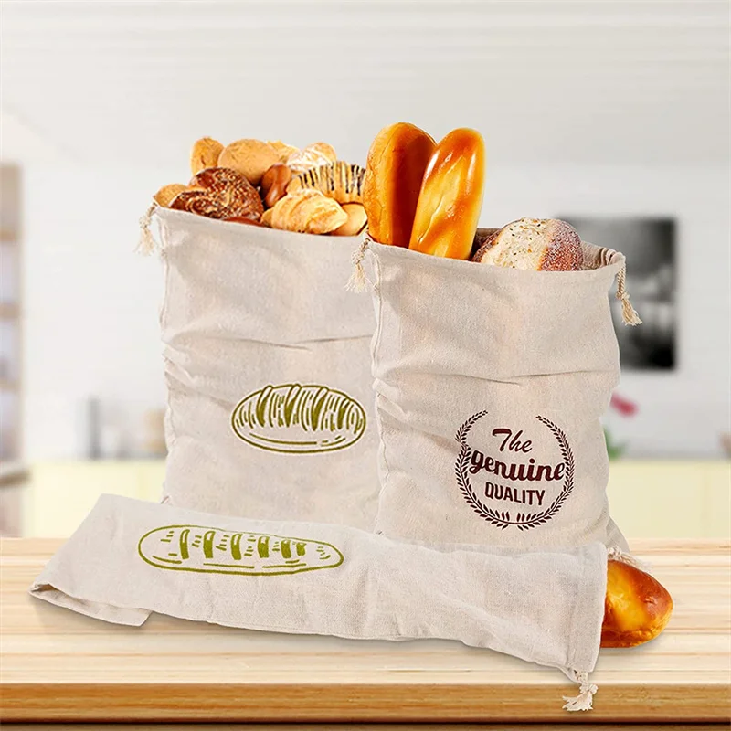 Bolsas de pan artesanales de lino reutilizables, pan con cordón, Baguette artesanal casero con hebilla, cosas de cocina, algodón, suministros de comida para el hogar - imagen 2
