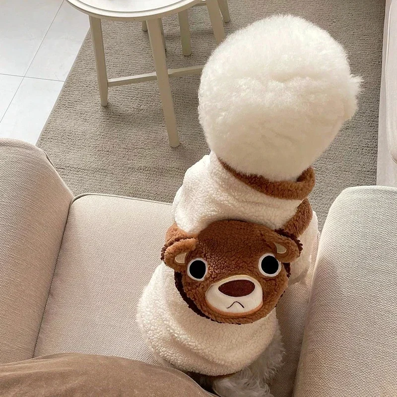 Ropa cálida para perros, ropa de invierno para cachorros, mochila de oso para mascotas, abrigo de algodón, chaqueta fría de peluche, jersey de dibujos animados, ropa de dos patas para mascotas - imagen 5