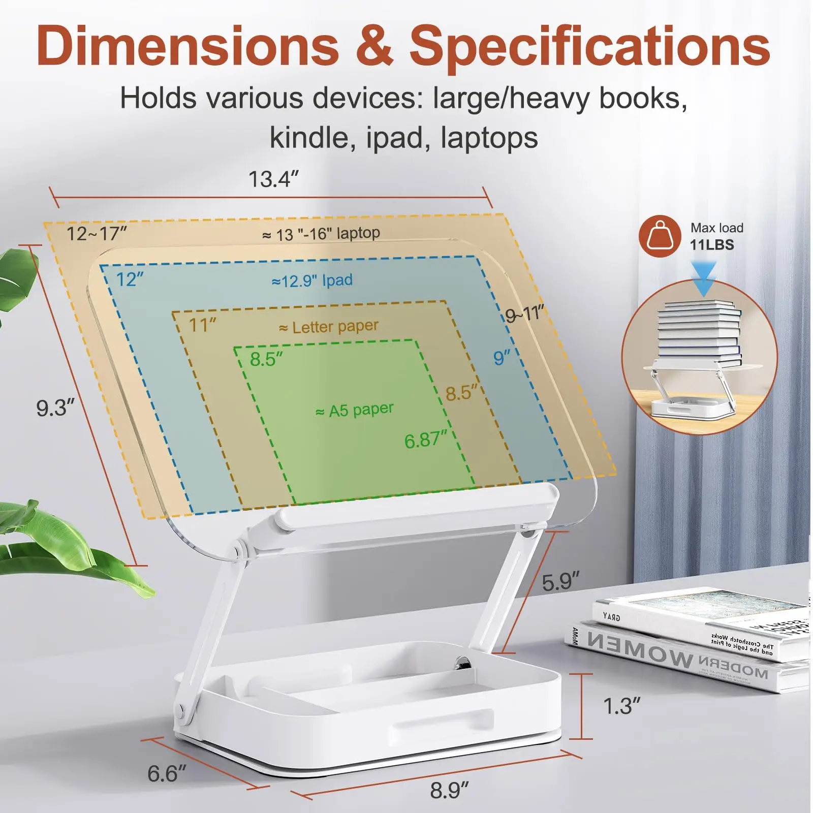 Soporte de acrílico para libros con almacenamiento, soporte ajustable para libros para leer con 360 °   Bases giratorias, soporte elevador de escritorio plegable - imagen 2