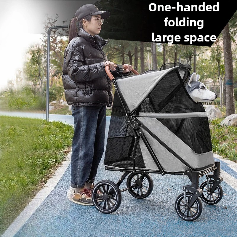 Cochecitos plegables para mascotas medianos y grandes, gran espacio, ancianos, gatos, perros discapacitados, productos para mascotas al aire libre, suministros para perros
