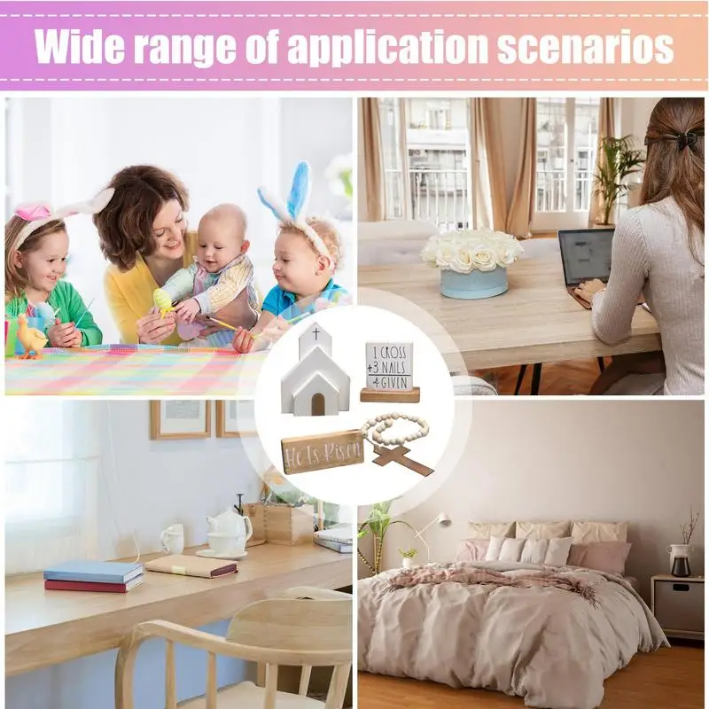 Adorno de escena de Pascua, paquete de bandeja de Pascua de la tumba de Jesús, adorno de estatuilla del hogar cristiano de primavera, Cruz de Cristo - imagen 5