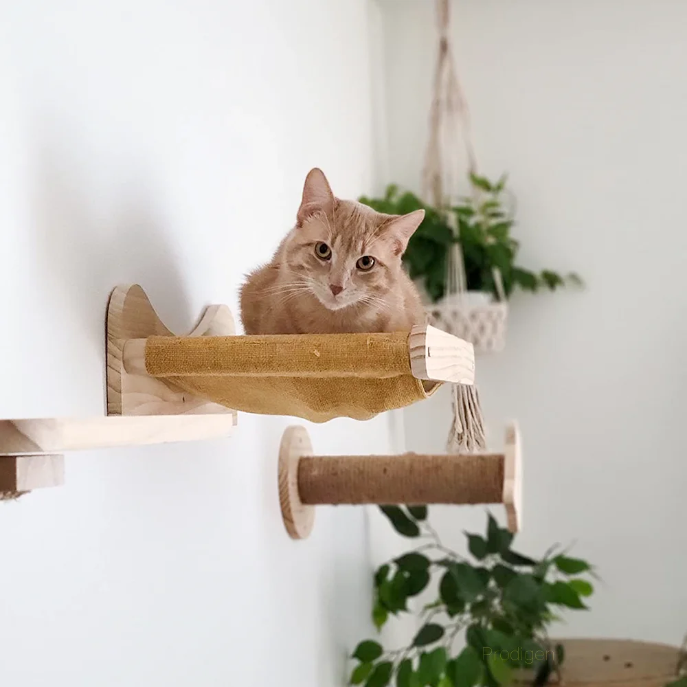 Muebles de pared para escalada de gatos, estante de escalera, hamaca montada en la pared, poste de rascado, estantes de escalera reversibles con escalera de cuerda de Sisal - imagen 3