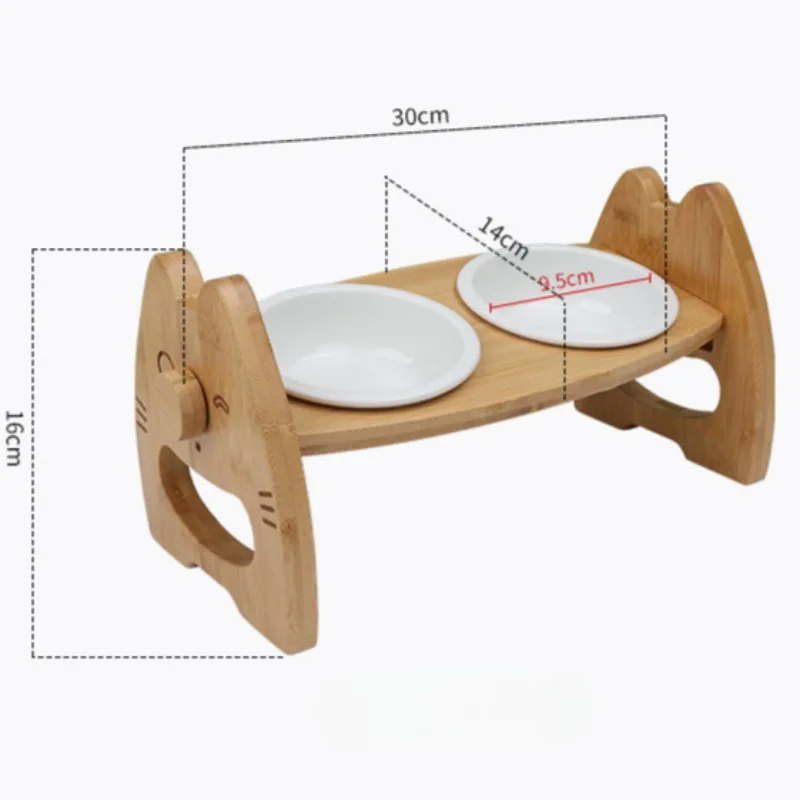 Cuenco de cerámica para comida para gatos, alimentador elevado de bambú para mascotas, vajilla, dispensador de agua para perros, contenedor para beber para cachorros y gatitos de altura ajustable - imagen 5
