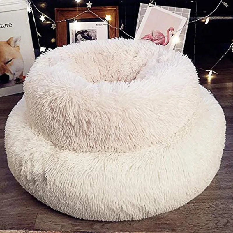 Cama redonda felpa larga para gatos y perros - desmontable y lavable