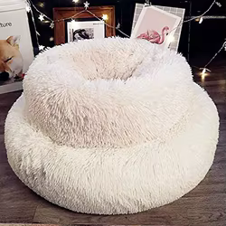 Cama redonda felpa larga para gatos y perros - desmontable y lavable