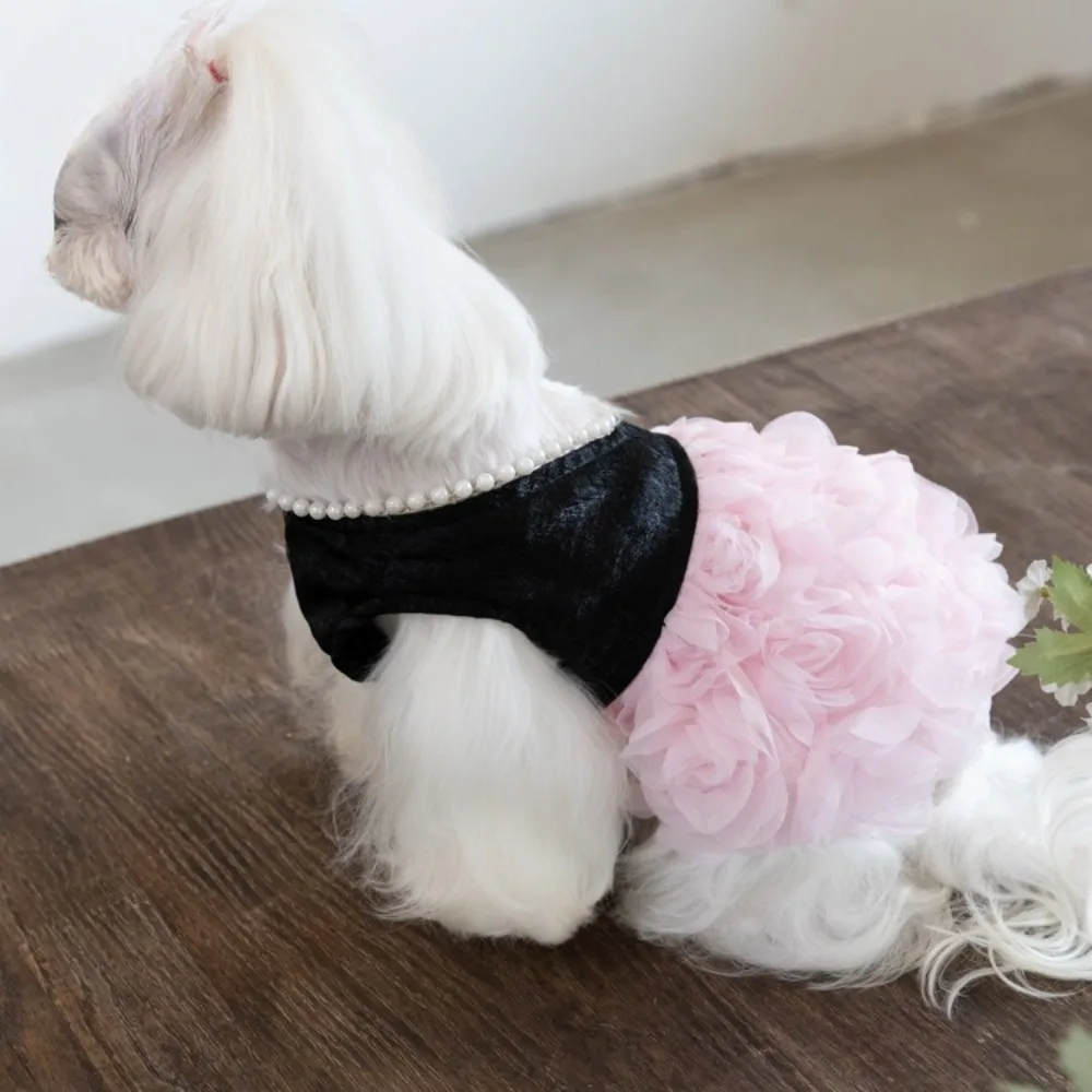 Vestido de novia con perlas y rosas para perros pequeños, cachorros - imagen 4