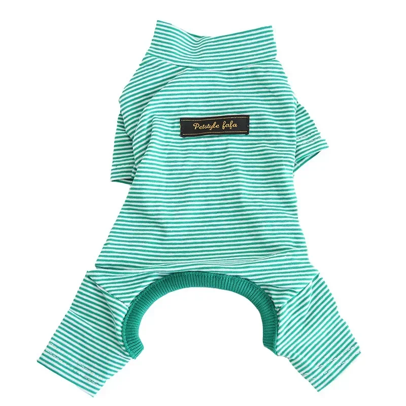 Camisa básica a rayas de algodón puro para otoño e invierno, mallas de ocho colores, mono de cuatro patas para mascotas, pijamas para perros, ropa para cachorros - imagen 5