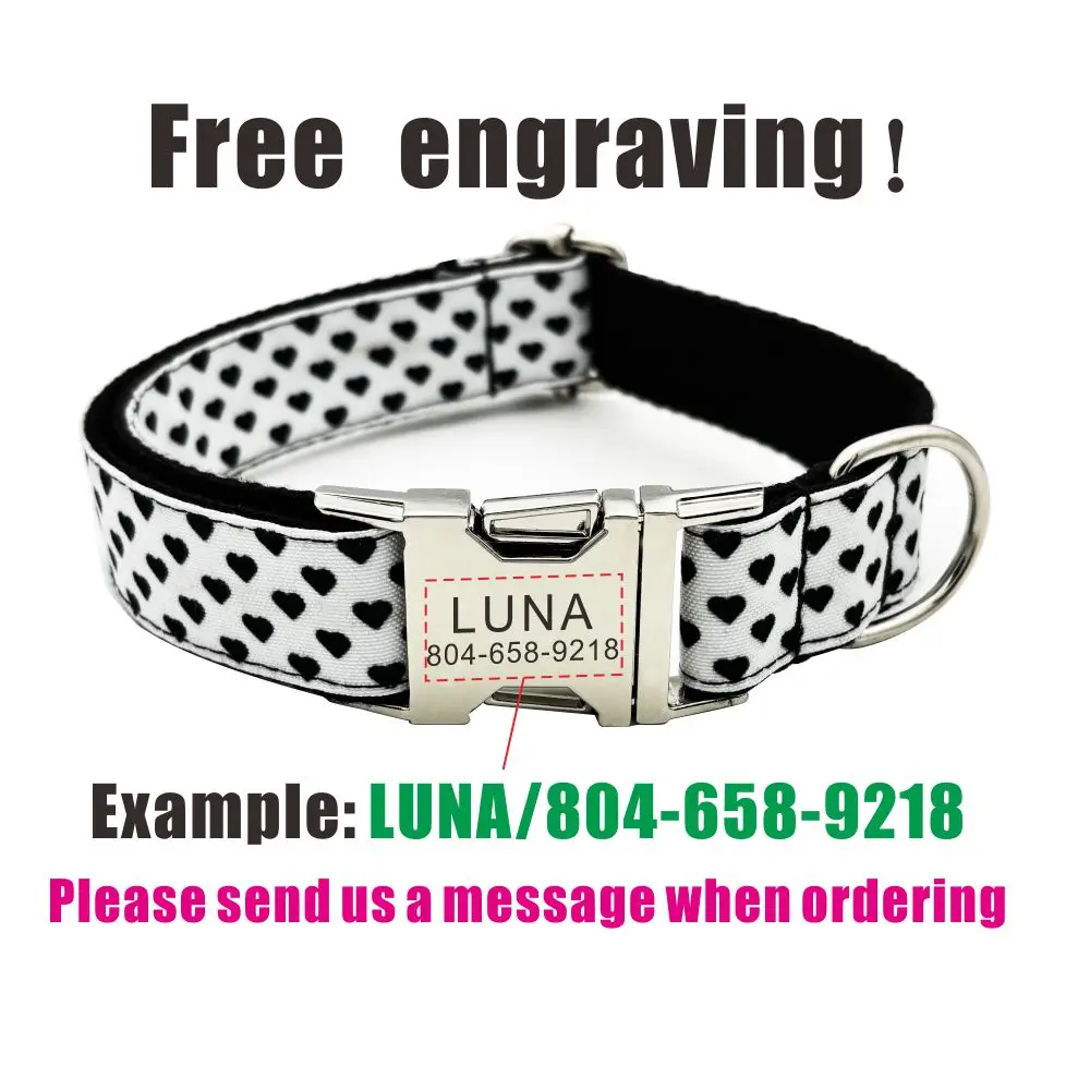 Collar personalizado con diseño de corazón para mascotas, etiqueta de identificación personalizada para cachorros, accesorio ajustable para gatos, collares básicos negros para perros - imagen 4