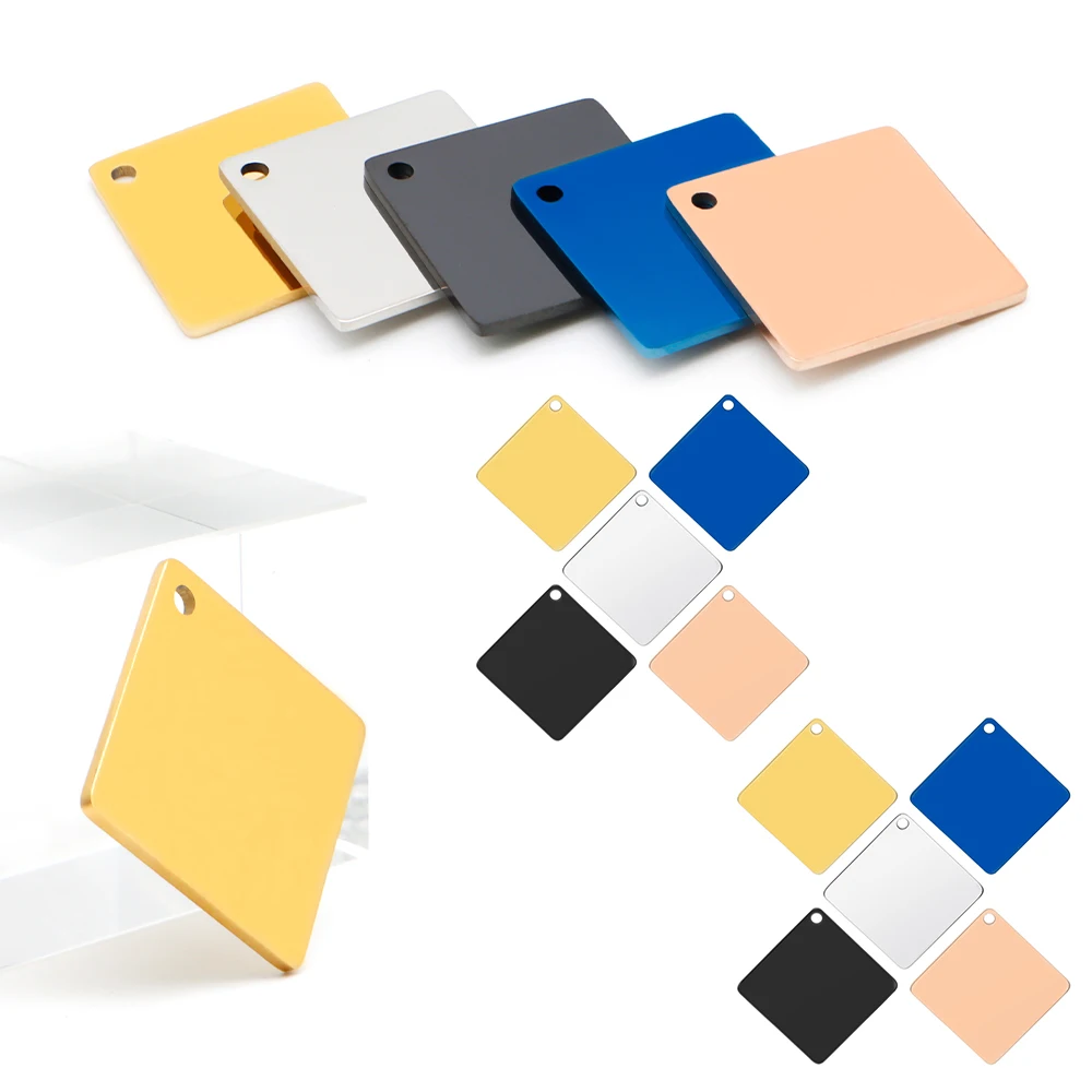 20 piezas cuadrado de acero inoxidable Multicolor, Collar de identificación en blanco para mascotas, etiqueta, llavero de identidad, colgante, Collar con personalidad para perro, accesorios
