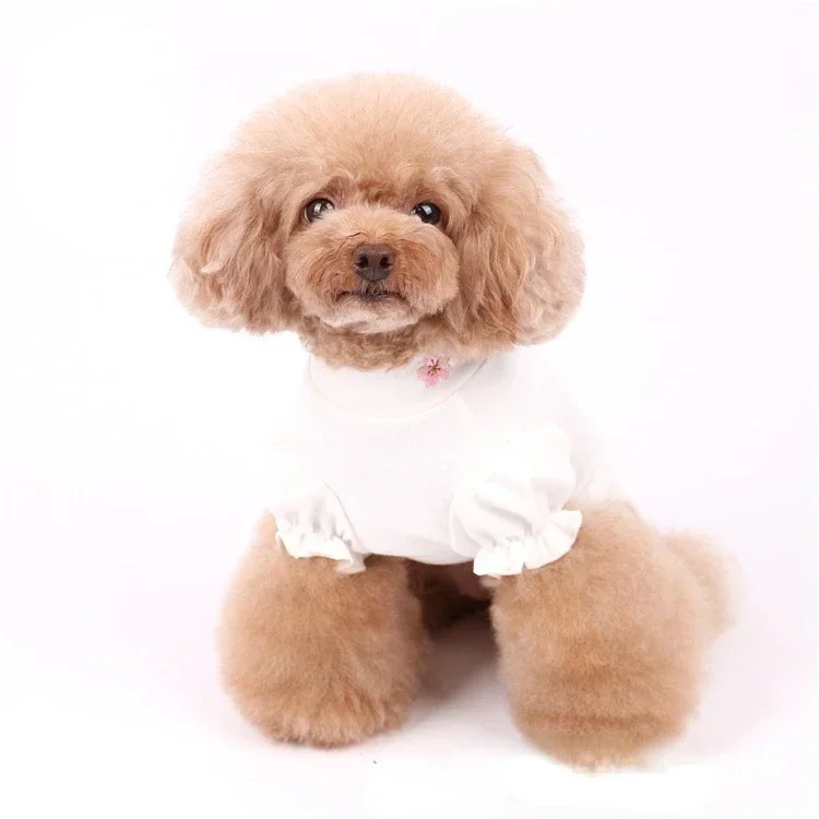 Ropa de algodón para mascotas, mangas abullonadas bordadas, ropa bonita para perros pequeños, ropa para cachorros Schnauzer Frenchie - imagen 2