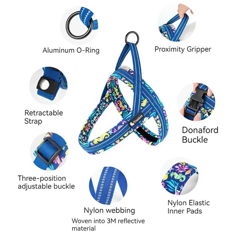 Arnés para perros con asa, chaleco reflectante, arnés ajustable para mascotas al aire libre para perros pequeños, medianos y grandes, Clip frontal, viajes de senderismo
