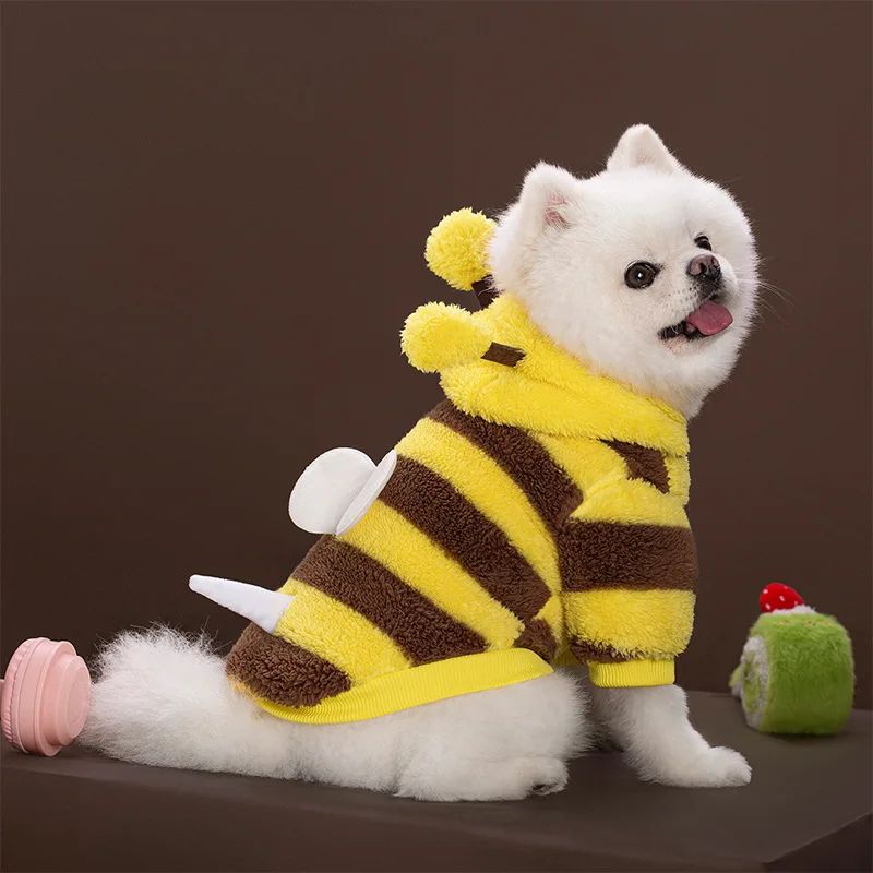 Disfraz de felpa amarillo para mascotas, Sudadera con capucha para juego de rol de abeja y miel con hebilla o sin perros, disfraz de fiesta para gatos, traje divertido, ropa, sudaderas con capucha para perros