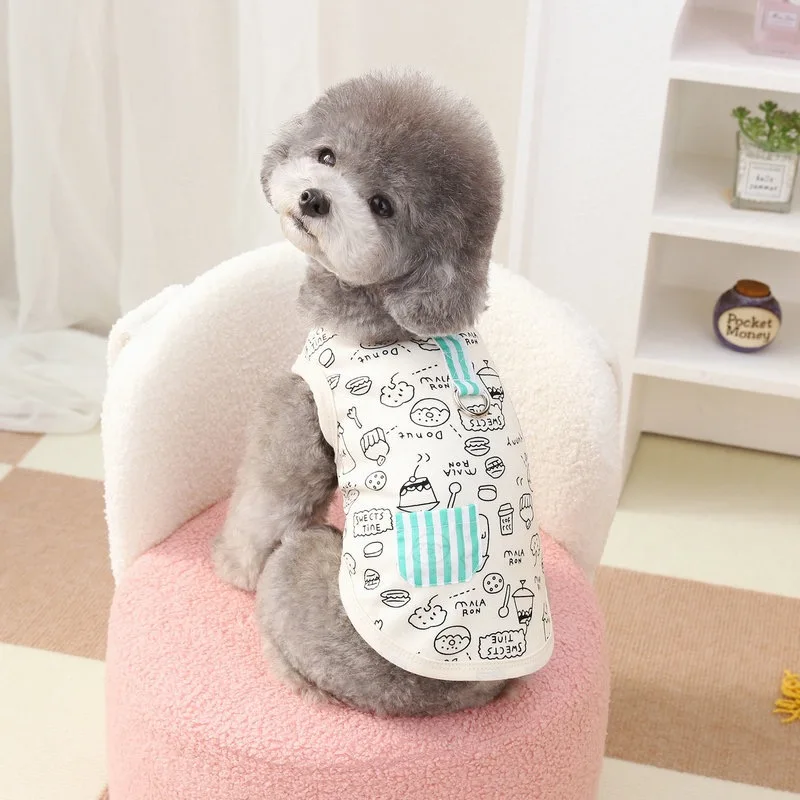 Nuevo chaleco pequeño de Chihuahua de verano, monos con dibujos animados, camisa inferior de algodón transpirable para gatos, Mini bolsillo, ropa personalizada para perros - imagen 3