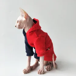 Sudadera con capucha para gatos Sphynx – Forro polar térmico rojo y negro
