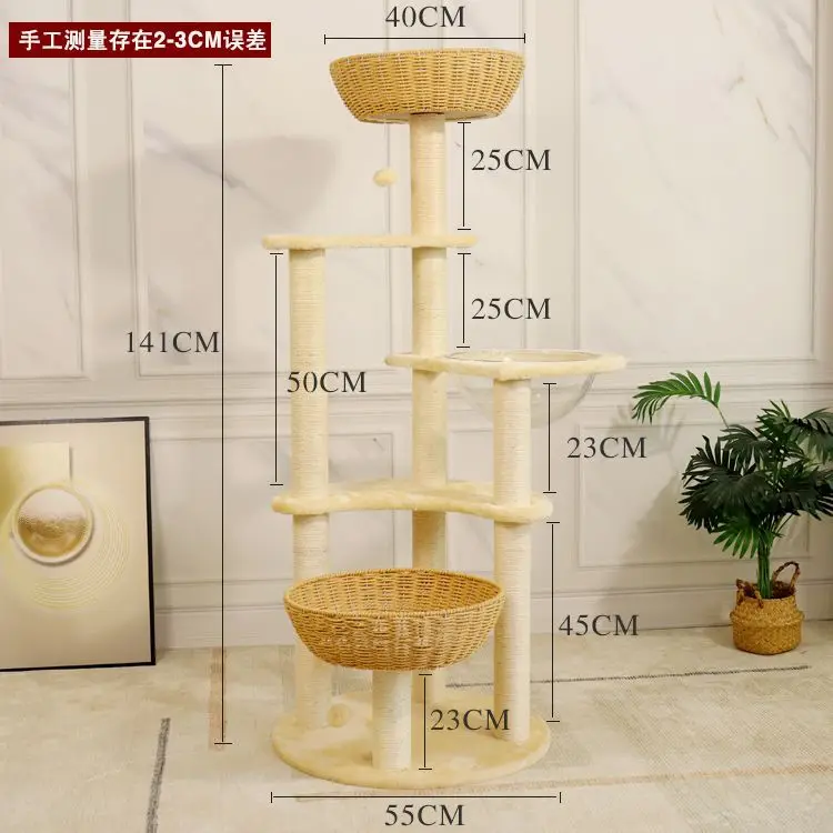 Árbol para gatos con cama integrada, plataforma alta y rascador sisal