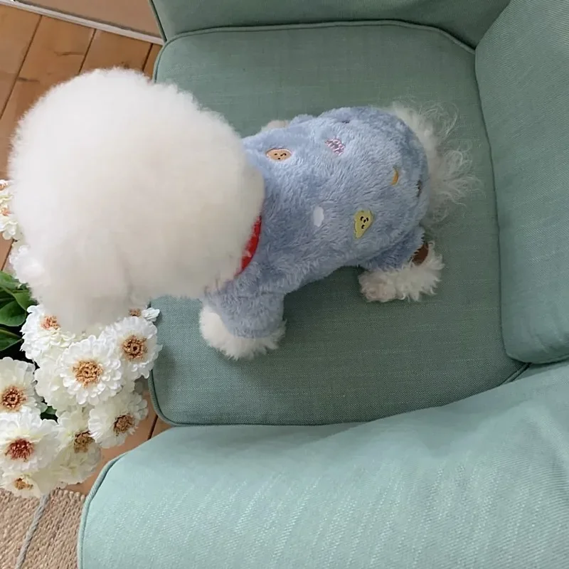 Mono bonito de oso de dibujos animados para perro, ropa cálida de lana para invierno para perros pequeños, ropa suave para cachorros, abrigo de Yorkshire Terrier - imagen 5