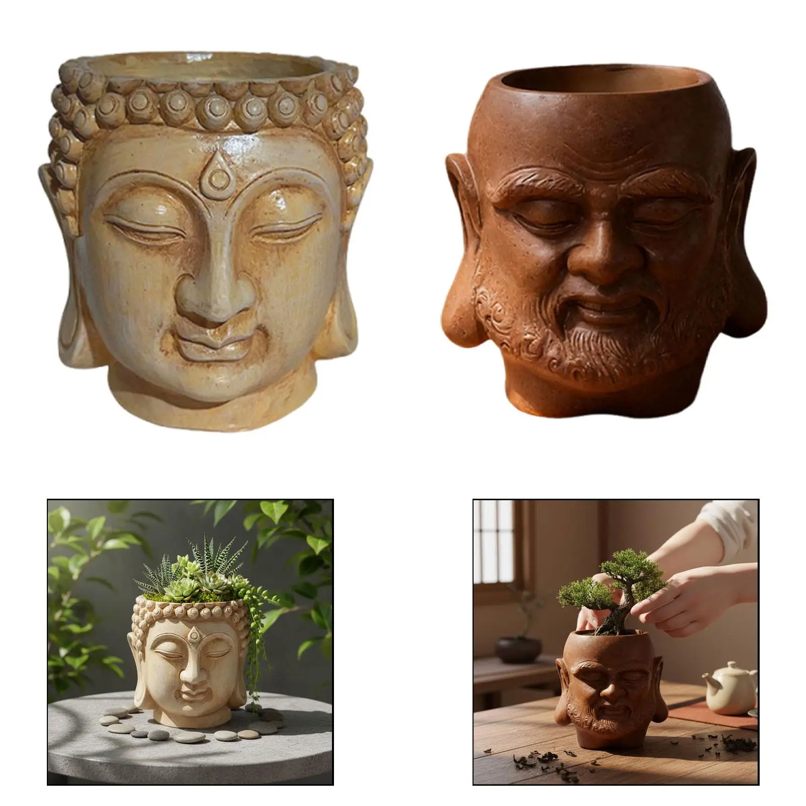 Maceta con cabeza de Buda - macetero decorativo para exterior y jardín - imagen 2