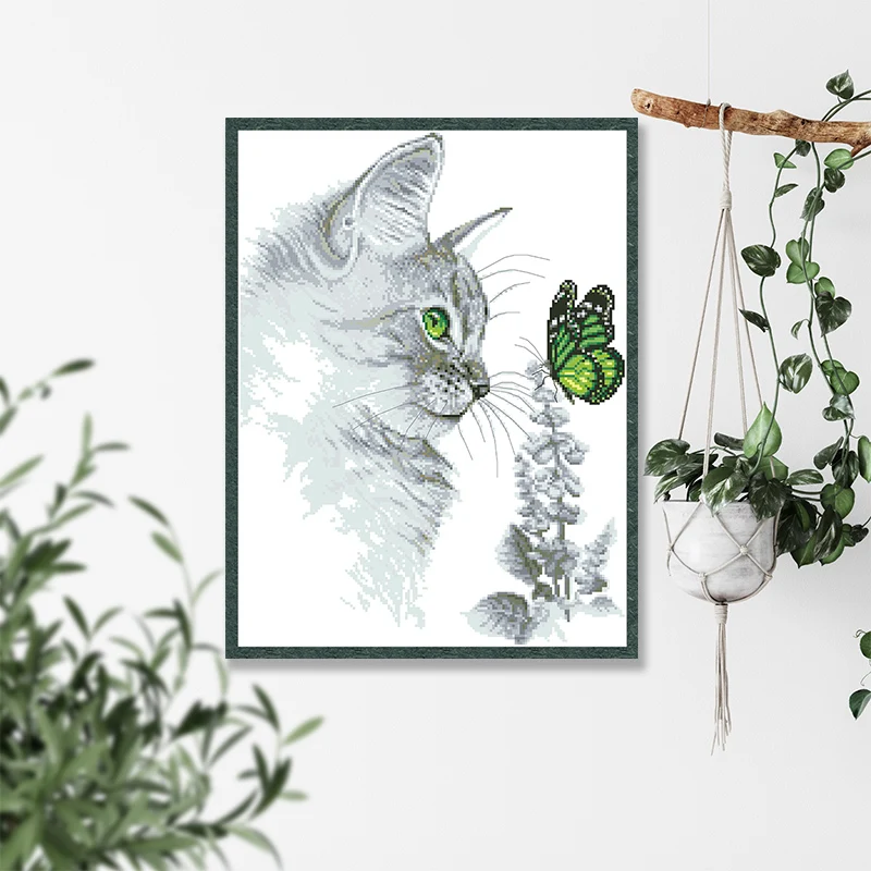Kits de patrones de punto de cruz de gato y mariposa, lienzo sin imprimir, 11CT, 14CT, juegos de costura, bordado de animales DIY, pintura decorativa para el hogar - imagen 2