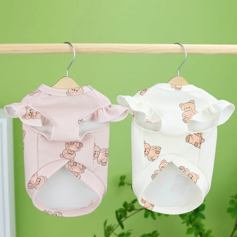 Ropa para perros con diseño de oso, sudaderas con capucha de color Beige y rosa, camiseta para perros pequeños, perro salchicha, Pug, disfraz de manga voladora, sudadera para cachorros, camisas XL - imagen 2