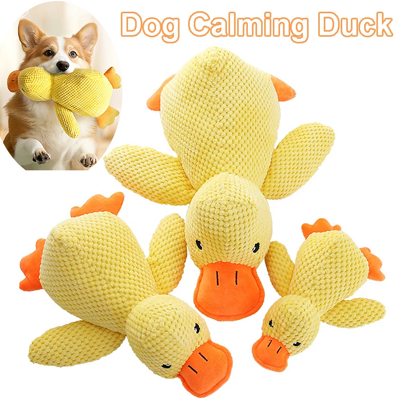 Pato calmante para perros, juguete de peluche para mascotas, resistente a mordeduras, sonido para dormir, hacer pato amarillo pequeño para perros pequeños, juguetes para masticar Golden Retriever