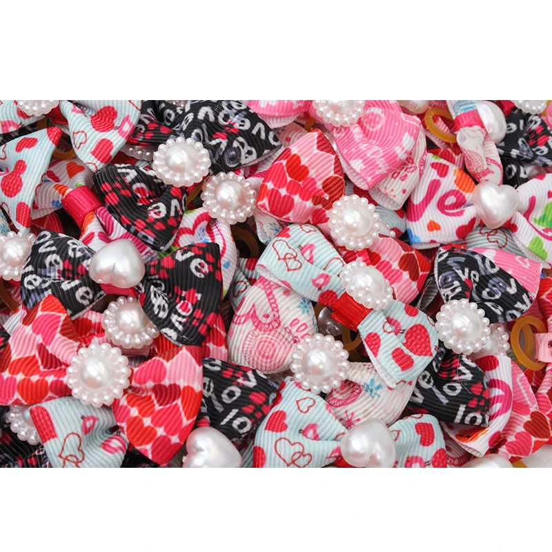 10/20/30 Uds. Lazos para perros, bandas de goma para el pelo, cuidado del Día de San Valentín, accesorios para sombreros para cachorros y mascotas, Schnauzer Yorkshire - imagen 2