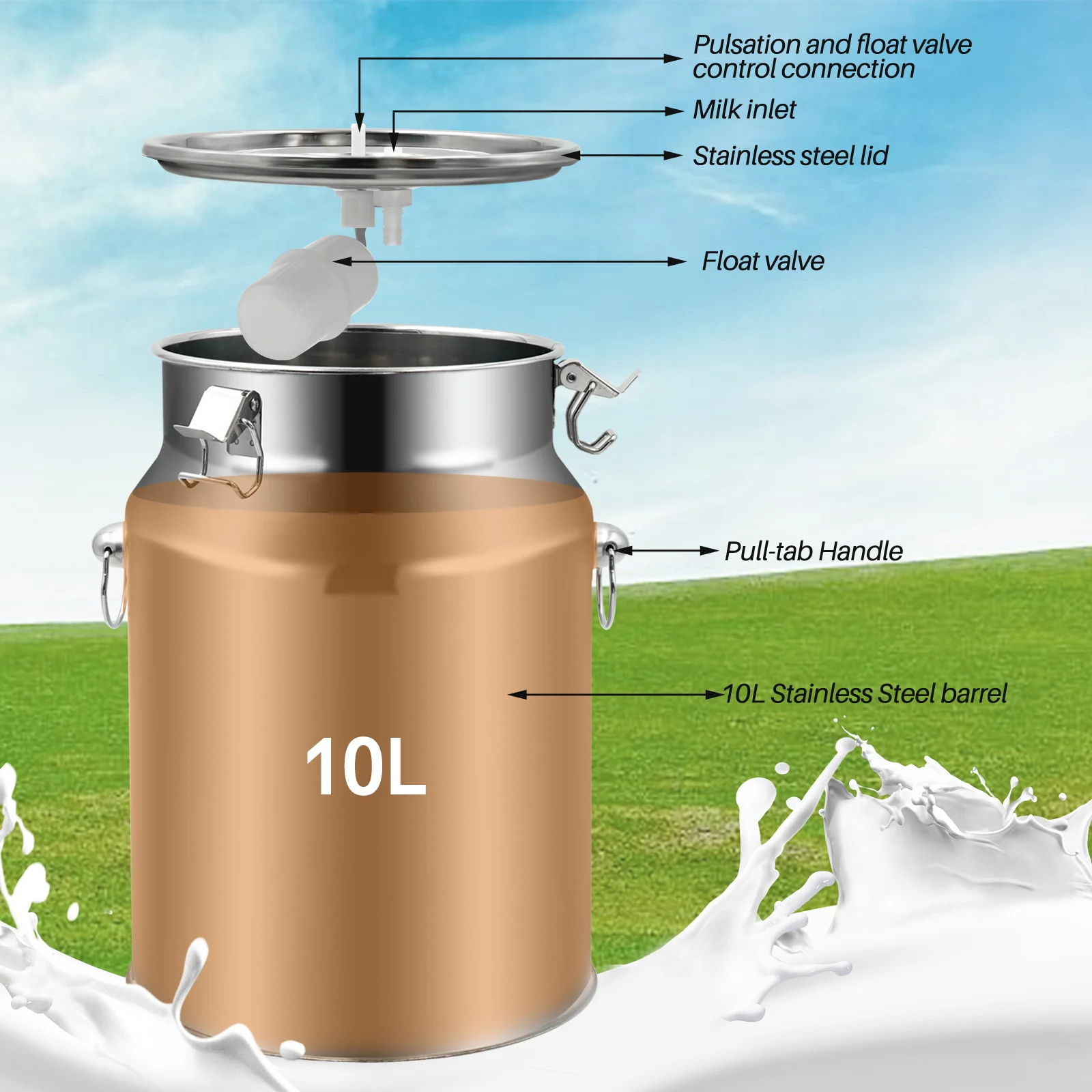 Ordeñadora eléctrica 10L para vacas y ovejas – Bomba de vacío 220V en acero - imagen 5