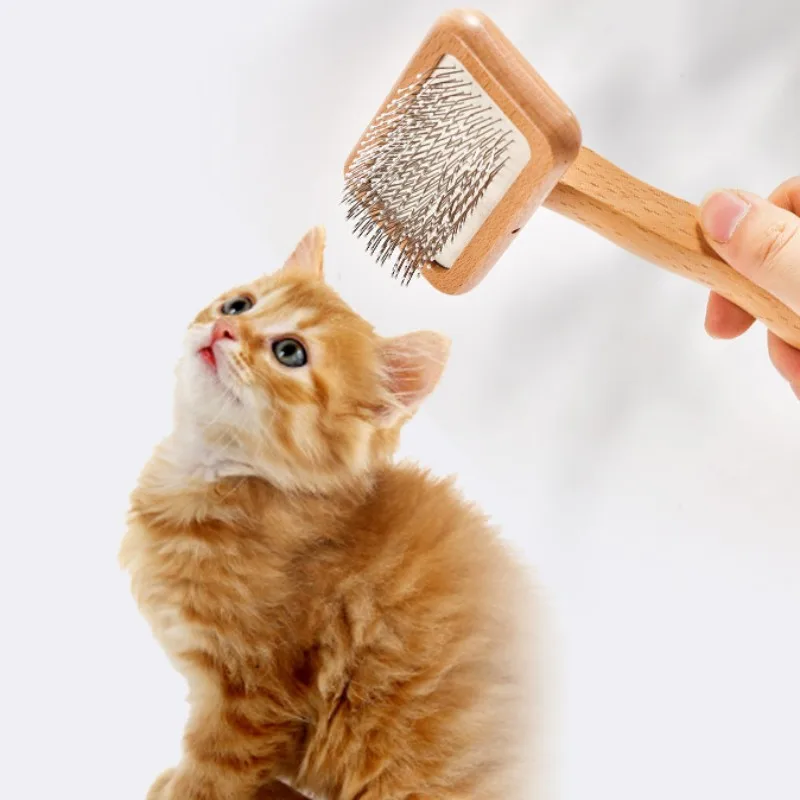 Cepillo de madera para perros, peine para quitar el pelo de mascotas, peine de mango cómodo para limpieza de nudos de pelo de gato, cepillo de masaje para gatos - imagen 4