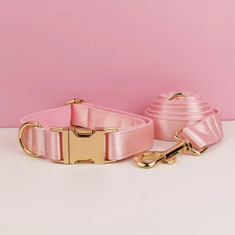 Venta caliente diseño personalizado Logo sublimación impreso poliéster accesorios para mascotas Collar de perro correas arnés arco conjunto cristal rosa - imagen 4