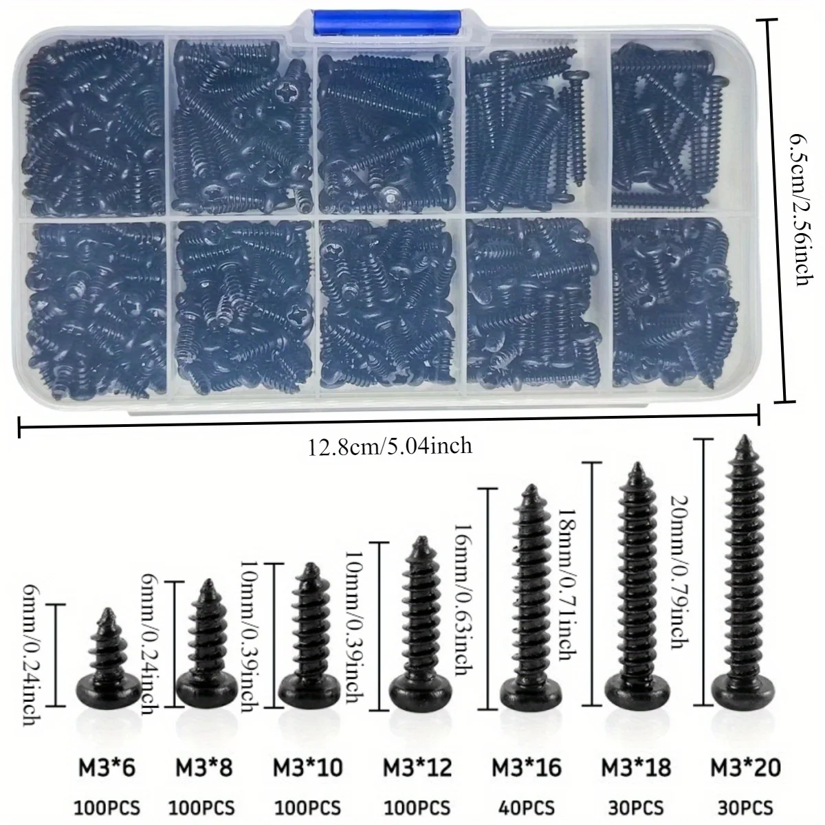 500 Uds M3 acero al carbono negro PA Cruz cabeza redonda tornillo autorroscante tornillos con cabeza hueca - imagen 2
