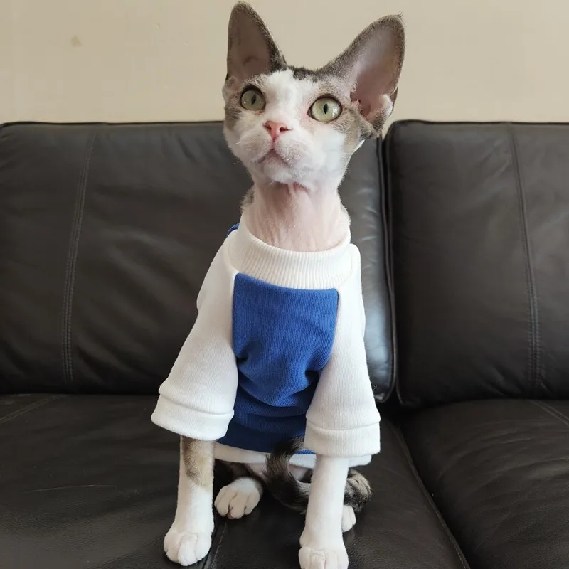 Sphynx Cat Clothes Sweater para gatitos Perros Winter Autumn Cotton Coat para Devon Rex Mangas largas Sudadera de color block para gato