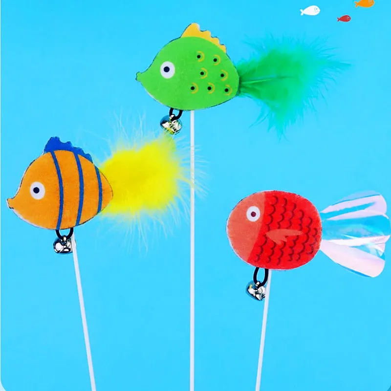 Juguete interactivo de plumas divertido para gatos con resorte y pez - imagen 5