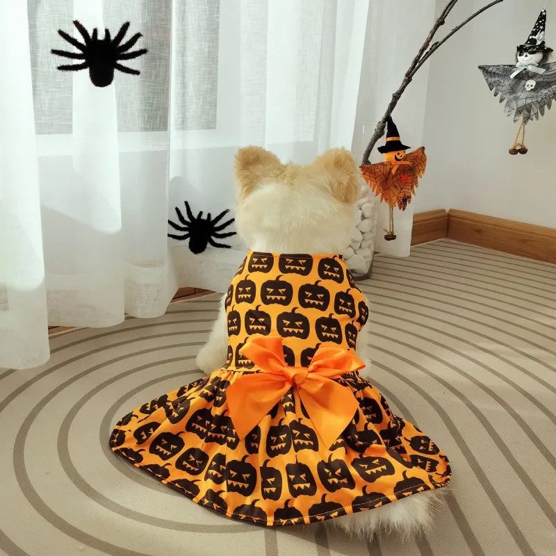 Disfraz de Halloween para perro, vestido con lazo de encaje estampado para perro, ropa bonita para cachorro, chaleco para gato, Chihuahua, Bichon, perro salchicha, falda, ropa para mascotas - imagen 5