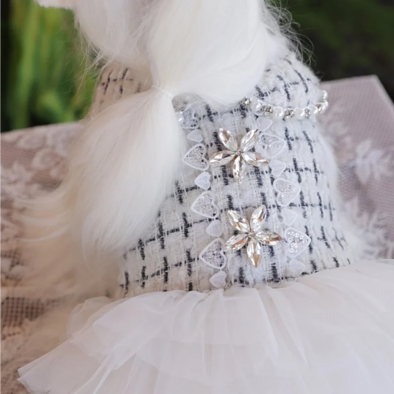 Vestido de encaje para perros, vestido formal para mascotas, falda de tul para perros, falda tutú acampanada, vestido de fiesta de cumpleaños para perros y vestido de vacaciones, ropa para mascotas - imagen 4