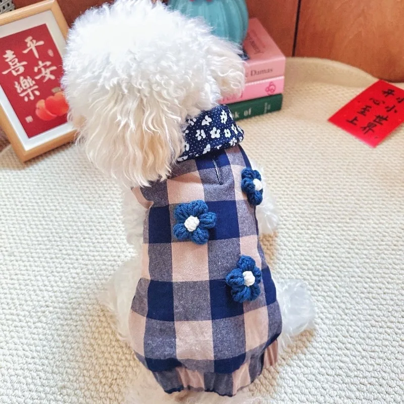 Chaleco de invierno peluche con flores para gatos y perros pequeños - imagen 3