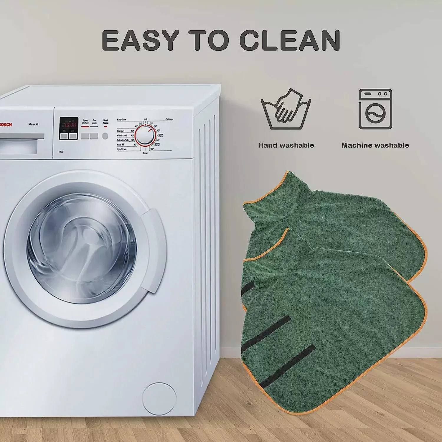 Toalla absorbente para mascotas, albornoz de microfibra de secado rápido con cierre de cinta mágica ajustable de súper absorción y resistente al cabello - imagen 4