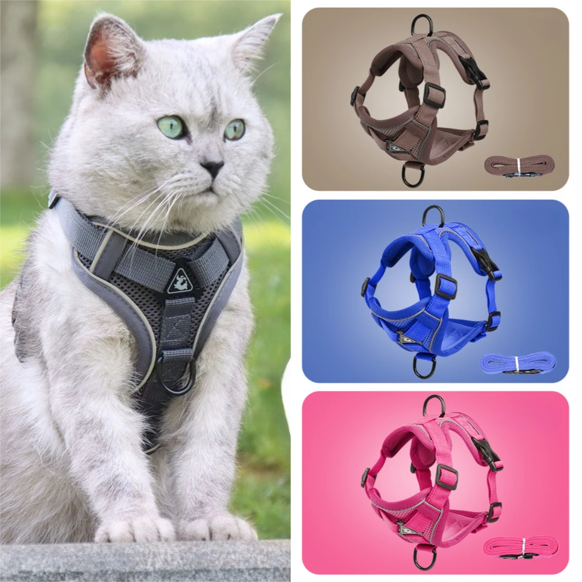 Juego de arnés y correa para perros sin tirones, chaleco con arnés ajustable para mascotas para perros pequeños, gatos, correa reflectante para el pecho para perros, caminar con plomo - imagen 2