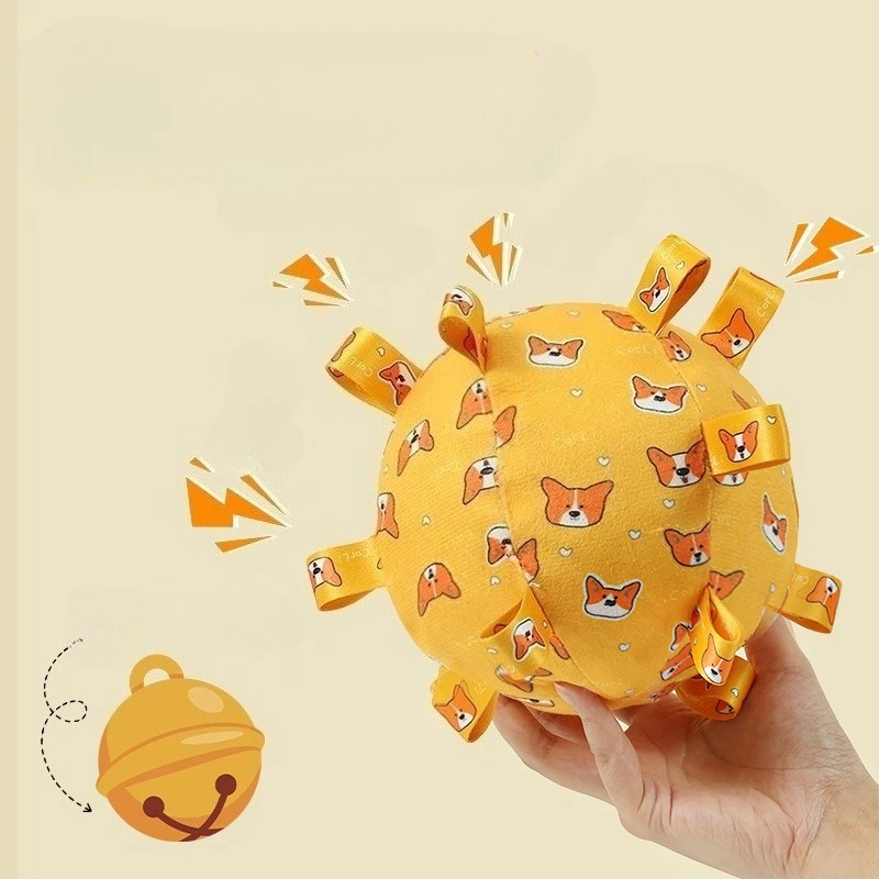 Pelota interactiva para perros, juguete para masticadores agresivos, entrenamiento, descompresión, mango de felpa resistente a mordeduras, juguetes para perros con campanas, suministros para mascotas