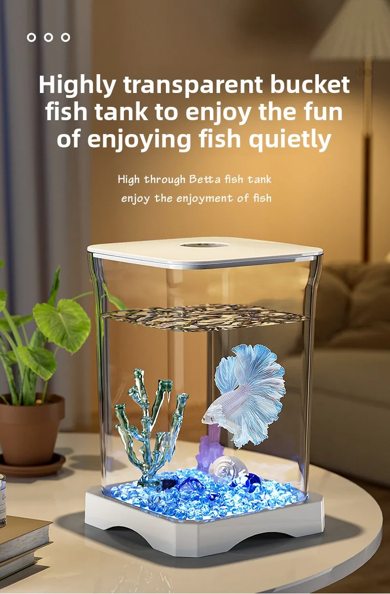 Acuario de escritorio pequeño con luz LED