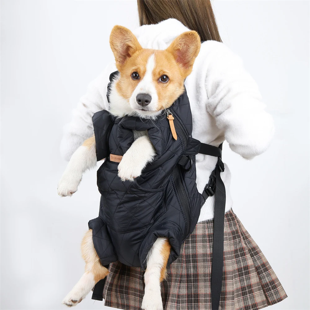 Mochila portadora de platos para cachorros y perros, bolso de hombro cálido para invierno con bolsillo, accesorios para Mascotas de gato de viaje para perros pequeños - imagen 4